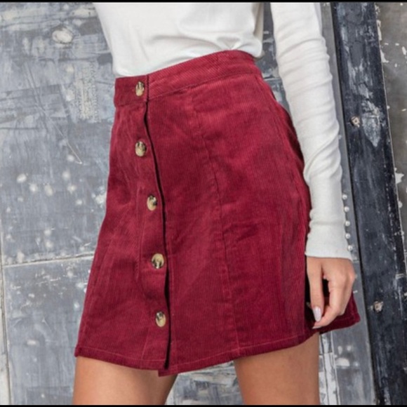 🍷RED WINE A-LINE CORDUROY MINI SKIRT - Picture 4 of 5